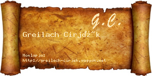 Greilach Cirjék névjegykártya